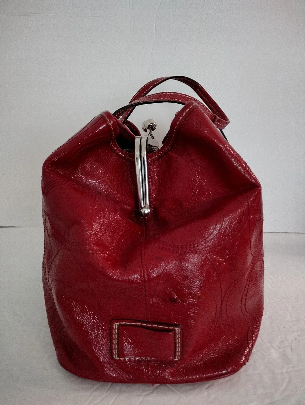 Vintage Y2K Coach Red Patent Leather Kiss Lock Carryall Tote Shoulder Bag F15658 - Picture 10 of 15